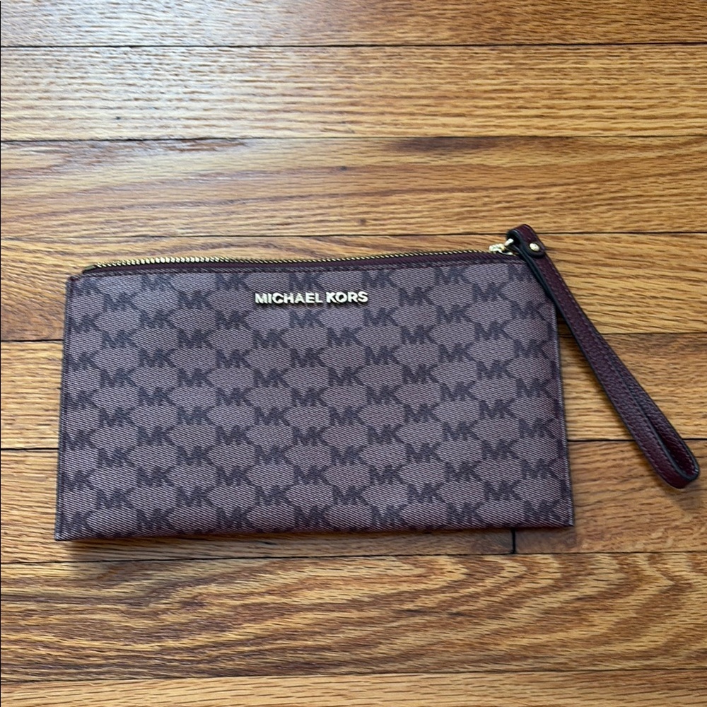 Michael Kors Purple and Brown Wristlet with Signature Monogram